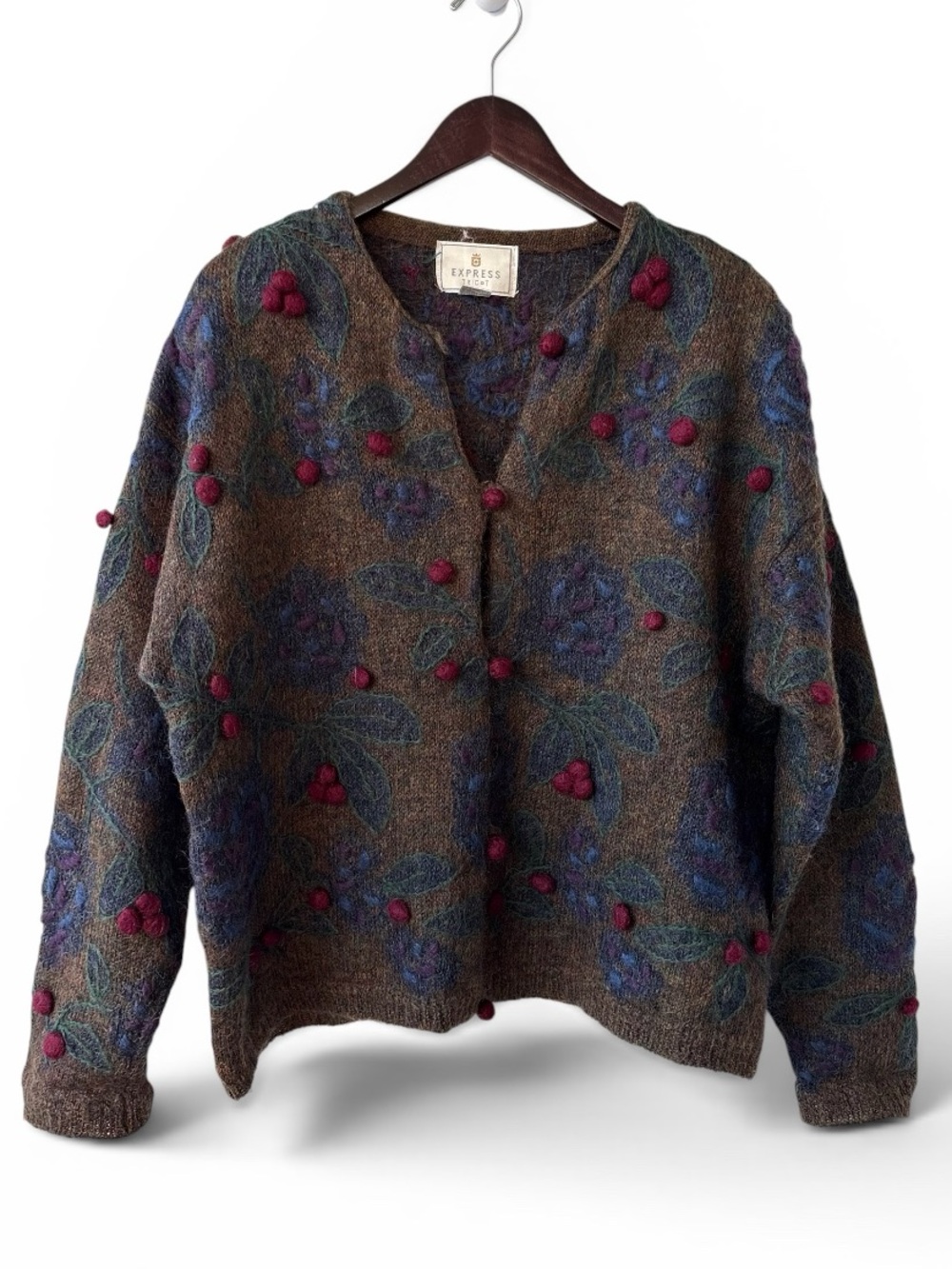 Vintage Express Tricot Mohair Blend Floral Cardigan Sweater MEDIUM
